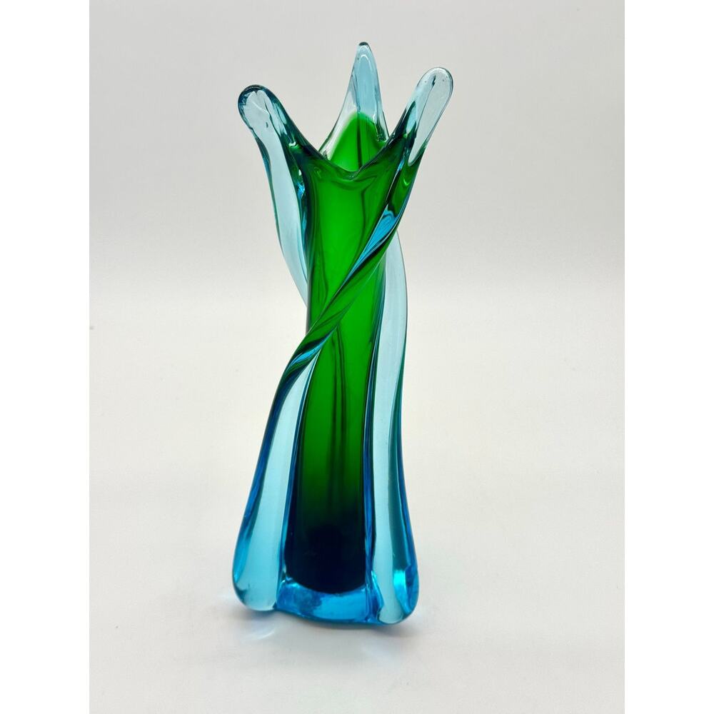 Vase - Vintage Canada Chalet Green and Blue Twisted Three Point 12”H